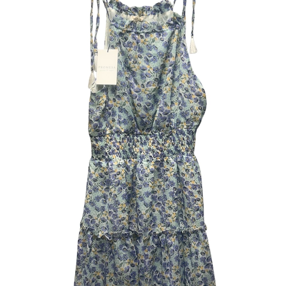 Promesa Floral Dress with Blue and Yellow Accents